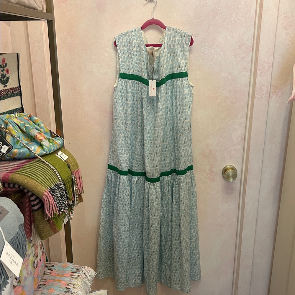 NWT Pink Chicken Krista Dress Blue Tulip Patterned Midi Dress